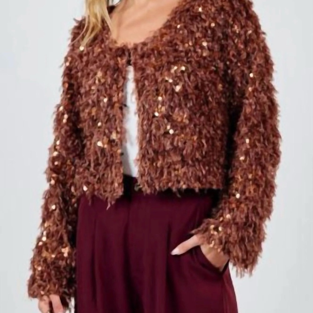 Sadie & Sage Copper Fuzzy Cardigan